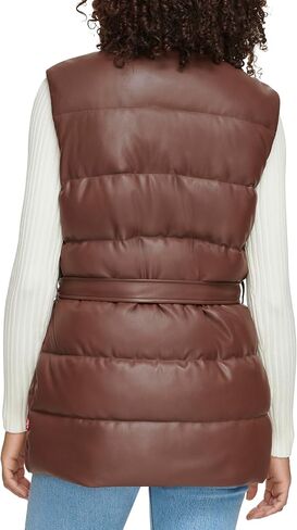 Levi's Women's Vegan Leather Puffer Vest, Chocolate Brown with Belt in Saudi Arabia