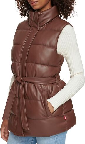 Levi's Women's Vegan Leather Puffer Vest, Chocolate Brown with Belt in Saudi Arabia