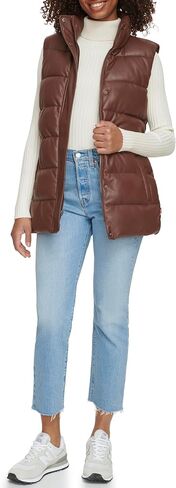 Levi's Women's Vegan Leather Puffer Vest, Chocolate Brown with Belt in Saudi Arabia