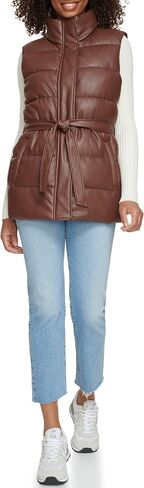 Levi's Women's Vegan Leather Puffer Vest, Chocolate Brown with Belt in Saudi Arabia