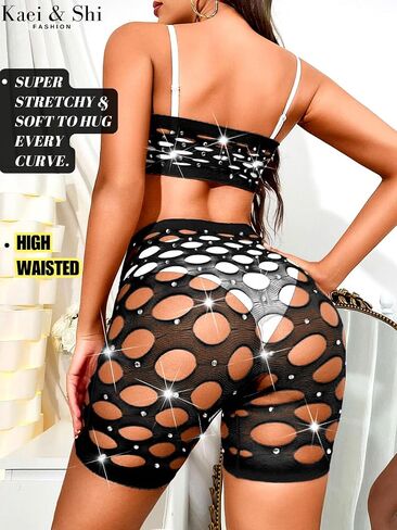 Kaei&Shi Glitter Rave Outfits, Rhinestone Mesh, Tube Top Set in Saudi Arabia