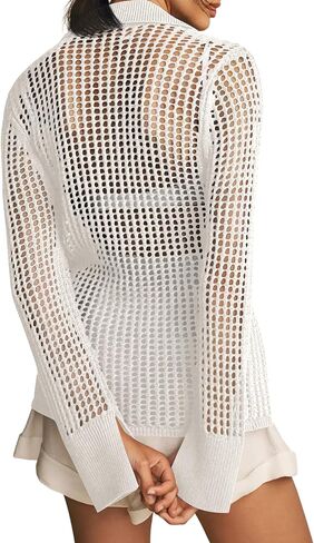 أغطية بكيني الشاطئ النسائية من Langwyqu بأزرار مجوفة وخفيفة الوزن وأكمام طويلة للصيف in Kuwait