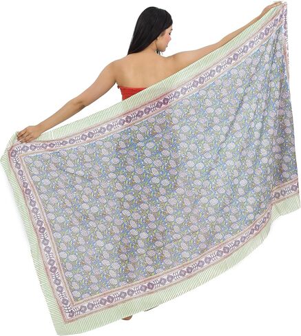 100% Cotton Swimsuit Cover-Up, Indian Hand Block Printed Sarong Wraps Bikini Cover-Up for Women in Saudi Arabia