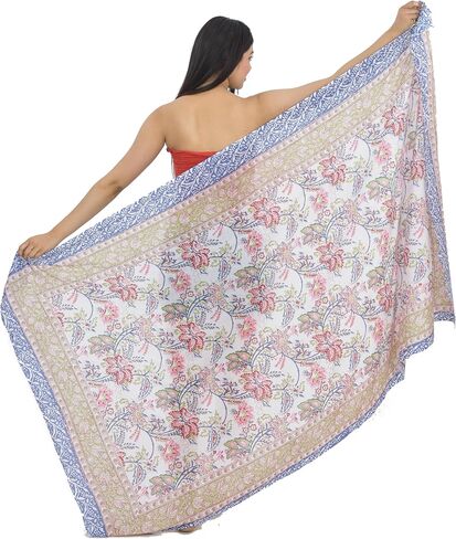100% Cotton Swimsuit Cover-Up, Indian Hand Block Printed Sarong Wraps Bikini Cover-Up for Women in Saudi Arabia