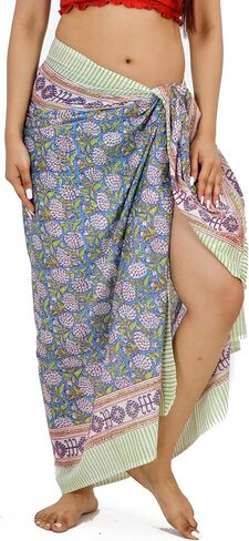 100% Cotton Swimsuit Cover-Up, Indian Hand Block Printed Sarong Wraps Bikini Cover-Up for Women in Saudi Arabia