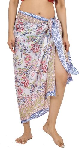 100% Cotton Swimsuit Cover-Up, Indian Hand Block Printed Sarong Wraps Bikini Cover-Up for Women in Saudi Arabia