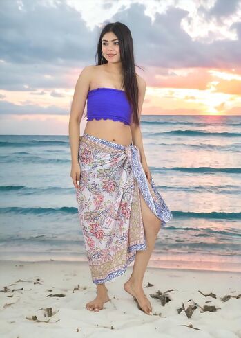 100% Cotton Swimsuit Cover-Up, Indian Hand Block Printed Sarong Wraps Bikini Cover-Up for Women in Saudi Arabia