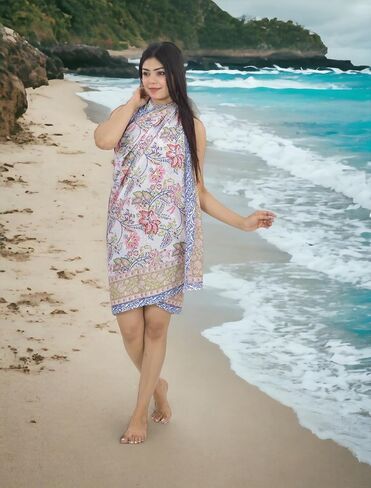 100% Cotton Swimsuit Cover-Up, Indian Hand Block Printed Sarong Wraps Bikini Cover-Up for Women in Saudi Arabia