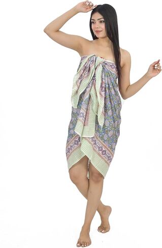 100% Cotton Swimsuit Cover-Up, Indian Hand Block Printed Sarong Wraps Bikini Cover-Up for Women in Saudi Arabia