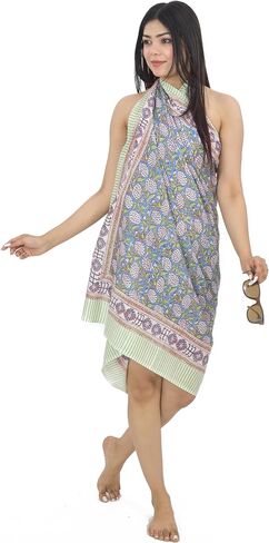 100% Cotton Swimsuit Cover-Up, Indian Hand Block Printed Sarong Wraps Bikini Cover-Up for Women in Saudi Arabia