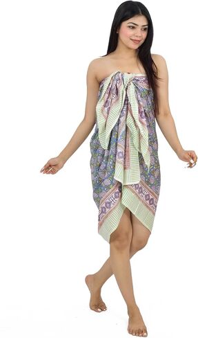 100% Cotton Swimsuit Cover-Up, Indian Hand Block Printed Sarong Wraps Bikini Cover-Up for Women in Saudi Arabia