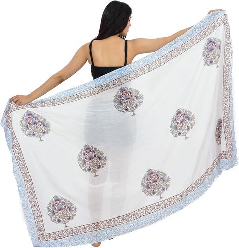 100% Cotton Swimsuit Cover-Up, Indian Hand Block Printed Sarong Wraps Bikini Cover-Up for Women in Saudi Arabia