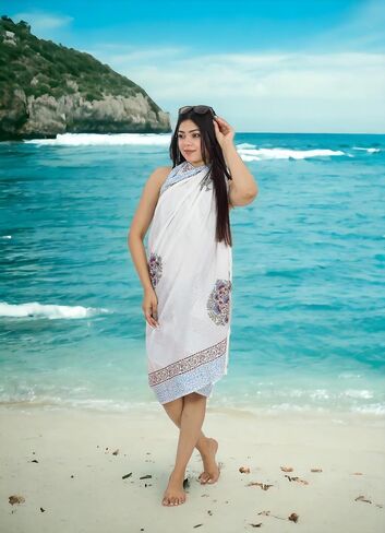 100% Cotton Swimsuit Cover-Up, Indian Hand Block Printed Sarong Wraps Bikini Cover-Up for Women in Saudi Arabia