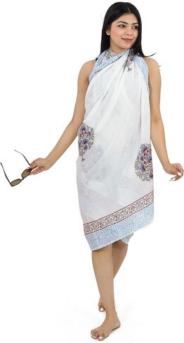 100% Cotton Swimsuit Cover-Up, Indian Hand Block Printed Sarong Wraps Bikini Cover-Up for Women in Saudi Arabia