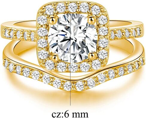 XBRN Two / Three-in-One Wedding Engagement Rings,18K Gold Plated Halo Eternity Bridal Band Rings Set, brass, cubic zirconia, in Kuwait