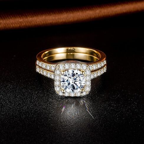 XBRN Two / Three-in-One Wedding Engagement Rings,18K Gold Plated Halo Eternity Bridal Band Rings Set, brass, cubic zirconia, in Kuwait