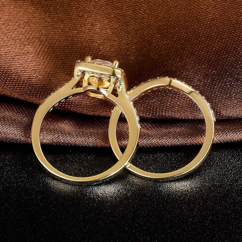 XBRN Two / Three-in-One Wedding Engagement Rings,18K Gold Plated Halo Eternity Bridal Band Rings Set, brass, cubic zirconia, in Kuwait