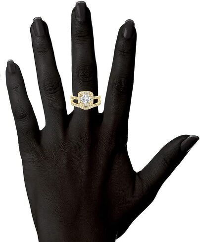 XBRN Two / Three-in-One Wedding Engagement Rings,18K Gold Plated Halo Eternity Bridal Band Rings Set, brass, cubic zirconia, in Kuwait