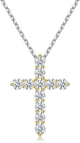 Cross Necklace for Women,18k Gold Plated 2 Tone Dainty Gold Necklace with Silver Chain in Saudi Arabia