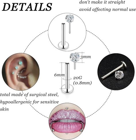 Vsnnsns 20G 18G 16G دفع في حلقات الشفاه الفولاذ المقاوم للصدأ الجراحية مجوهرات Labret مونرو حلقات الشفاه مسمار الغضروف الزنمة الحلزون أقراط ترصيع الأنف الدائري ميدوسا ثقب المجوهرات للنساء الرجال تشيكوسلوفاكيا أوبال 20 قطعة in Saudi Arabia