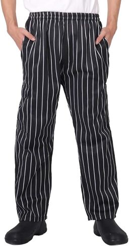 Men's and Women's Baggy Chef Pants Black and White Stripes Cargo Style Cook Pant in Saudi Arabia