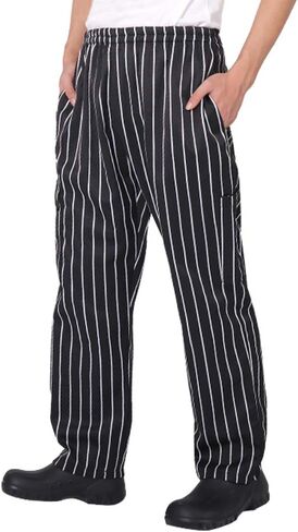 Men's and Women's Baggy Chef Pants Black and White Stripes Cargo Style Cook Pant in Saudi Arabia