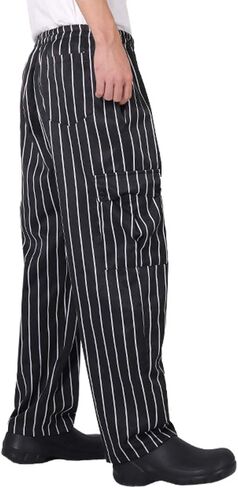 Men's and Women's Baggy Chef Pants Black and White Stripes Cargo Style Cook Pant in Saudi Arabia