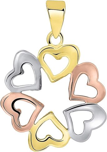 Jewelry America Solid 14K Tri-Color Gold Round Heart Charm Love Pendant in Saudi Arabia