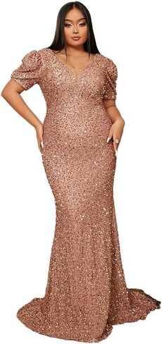 فستان Lin Lin Q نسائي رسمي مقاس كبير مزين بالترتر ورقبة على شكل حرف V للسهرة، فستان Bodycon بفيونكة كبيرة بطول الأرض على شكل حورية البحر in Kuwait