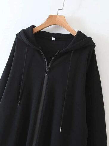 Meladyan Women Oversized Solid Zip Up Hoodie Drawstring Hooded Long Sleeve Fleece Vintage Sweatshirts Jackets Pockets 90s in Saudi Arabia
