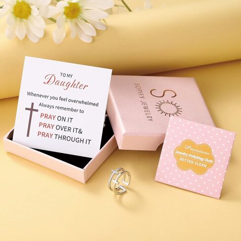 SOPIFY To My Daughter Cross Ring Pray Through It Cross Ring for Daughter Adjustable Double Cross Ring Baptism Ring Gift for Daughter in Kuwait