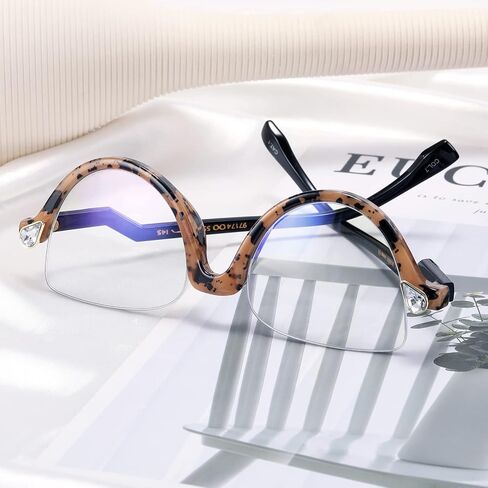 نظارات MORESHINE Fashion Blue Light Blocking للنساء بعدسات شفافة بدون وصفة طبية نصف إطار CZ Diamond in Saudi Arabia