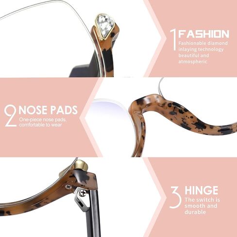 نظارات MORESHINE Fashion Blue Light Blocking للنساء بعدسات شفافة بدون وصفة طبية نصف إطار CZ Diamond in Saudi Arabia