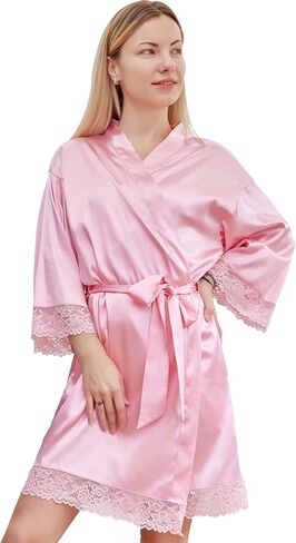 أردية DaysU ساتان للنساء، أرواب حمام حريرية قصيرة للنساء، أرواب نسائية لملابس الاسترخاء، وصيفة العروس، وحفلات الزفاف in Kuwait