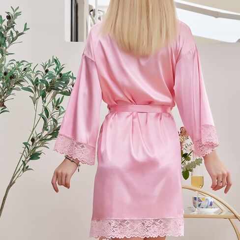 أردية DaysU ساتان للنساء، أرواب حمام حريرية قصيرة للنساء، أرواب نسائية لملابس الاسترخاء، وصيفة العروس، وحفلات الزفاف in Kuwait