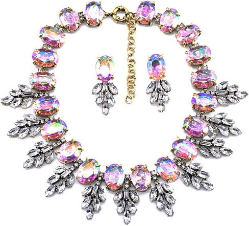 Zthread Lux Statment Necklace Leaf Crystal Choker Eveing Dress Brial Jewelry Necklace Earrings Set for Women in Kuwait