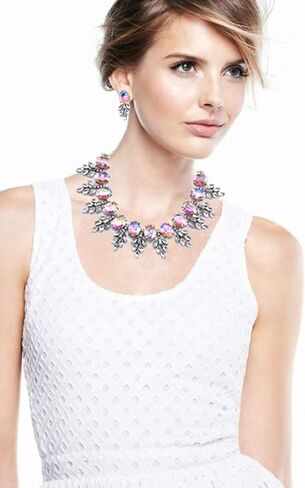 Zthread Lux Statment Necklace Leaf Crystal Choker Eveing Dress Brial Jewelry Necklace Earrings Set for Women in Kuwait