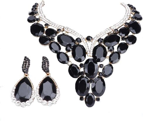 Women Bridal Rhinestone Crystal Statement Necklace Earring Wedding Dress Jewelry Sets in Kuwait