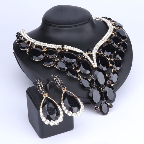 Women Bridal Rhinestone Crystal Statement Necklace Earring Wedding Dress Jewelry Sets in Kuwait