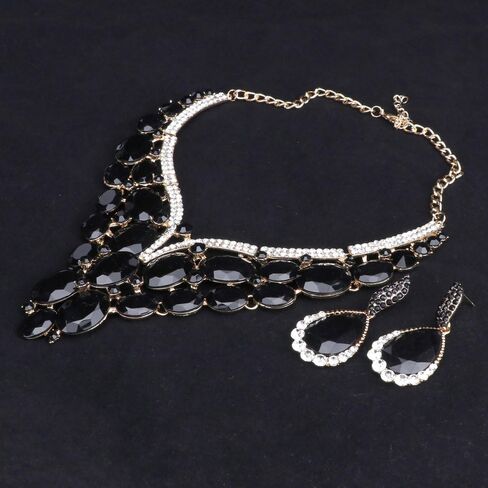 Women Bridal Rhinestone Crystal Statement Necklace Earring Wedding Dress Jewelry Sets in Kuwait