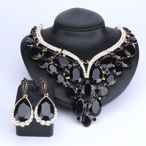 Women Bridal Rhinestone Crystal Statement Necklace Earring Wedding Dress Jewelry Sets in Kuwait