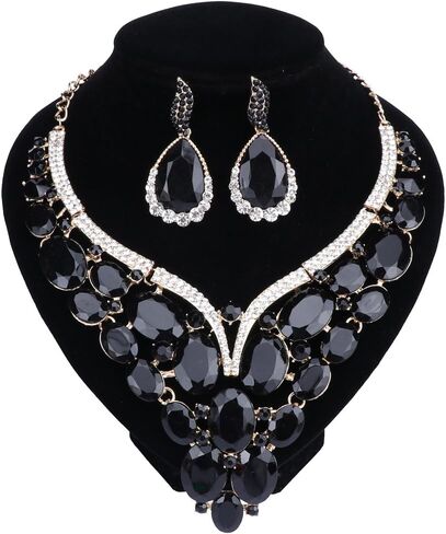 Women Bridal Rhinestone Crystal Statement Necklace Earring Wedding Dress Jewelry Sets in Kuwait
