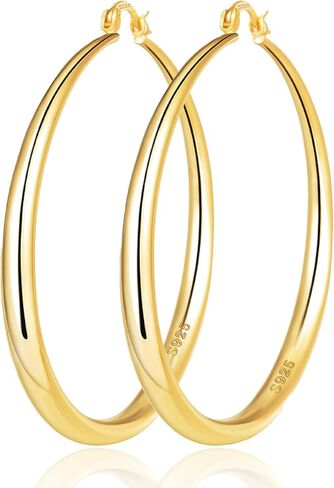 Senteria Sterling Silver Hoop Earrings Large Hoops Earrings for Women Lightweight Big Silver Hoop Earrings Hypoallergenic Sterling Silver Hoop Earrings for Women (30/40/50/60/70mm) in Kuwait