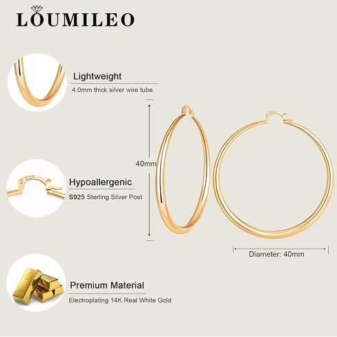 Senteria Sterling Silver Hoop Earrings Large Hoops Earrings for Women Lightweight Big Silver Hoop Earrings Hypoallergenic Sterling Silver Hoop Earrings for Women (30/40/50/60/70mm) in Kuwait