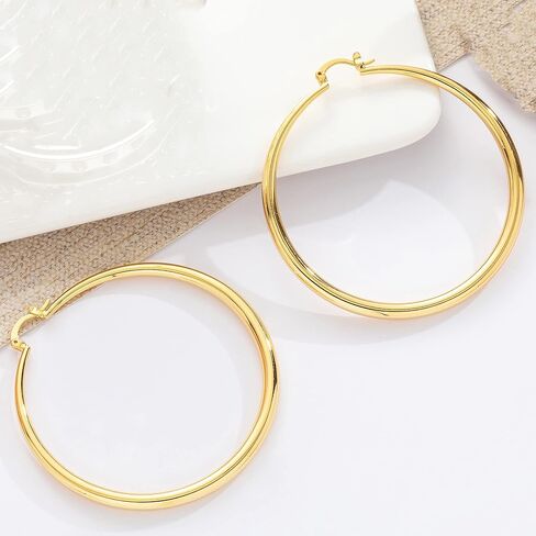 Senteria Sterling Silver Hoop Earrings Large Hoops Earrings for Women Lightweight Big Silver Hoop Earrings Hypoallergenic Sterling Silver Hoop Earrings for Women (30/40/50/60/70mm) in Kuwait
