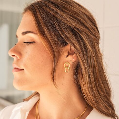 Interlocked Double Hoop Huggie Earring | Interlocking Open Circle Earrings in Kuwait