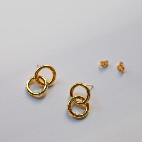 Interlocked Double Hoop Huggie Earring | Interlocking Open Circle Earrings in Kuwait