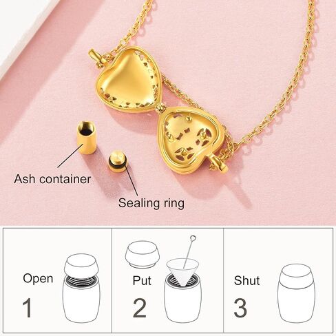قلادات جرة مخصصة على شكل قلب من FindChic للرماد مع صورة مخصصة/جوهرة الميلاد من الفولاذ المقاوم للصدأ/قلادة كلاداغ/جناح الملاك مطلية بالذهب عيار 18 قيراط مجوهرات تذكارية مقاومة للماء، مع صندوق هدايا in Saudi Arabia