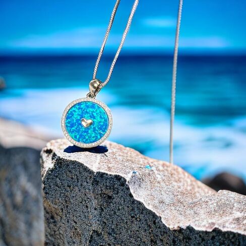 فيسانتارا المحيط قلادة، الأزرق أوبال قلادة قلادة 925 الفضة البحر السلاحف نجم البحر القرش السلحفاة موجة شجرة النخيل الشاطئ هاواي المحيط تحت عنوان مجوهرات هدايا للنساء ابنة زوجة فتاة جوهرة الميلاد in Kuwait