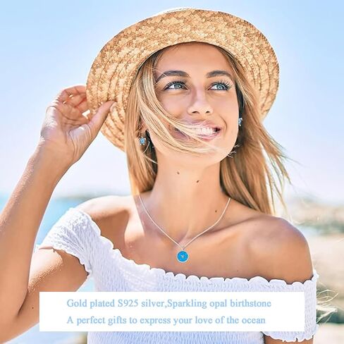 فيسانتارا المحيط قلادة، الأزرق أوبال قلادة قلادة 925 الفضة البحر السلاحف نجم البحر القرش السلحفاة موجة شجرة النخيل الشاطئ هاواي المحيط تحت عنوان مجوهرات هدايا للنساء ابنة زوجة فتاة جوهرة الميلاد in Kuwait